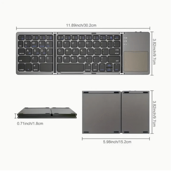 ZYY Portable Wireless 3 Fold Keyboard with Touchpad