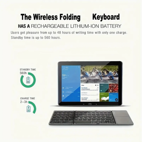 ZYY Portable Wireless 3 Fold Keyboard with Touchpad